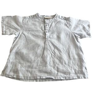 MarMar Coppenhagen Boys Light Blue Linen Mandarin Collar Short Sleeve Shirt Sz 3